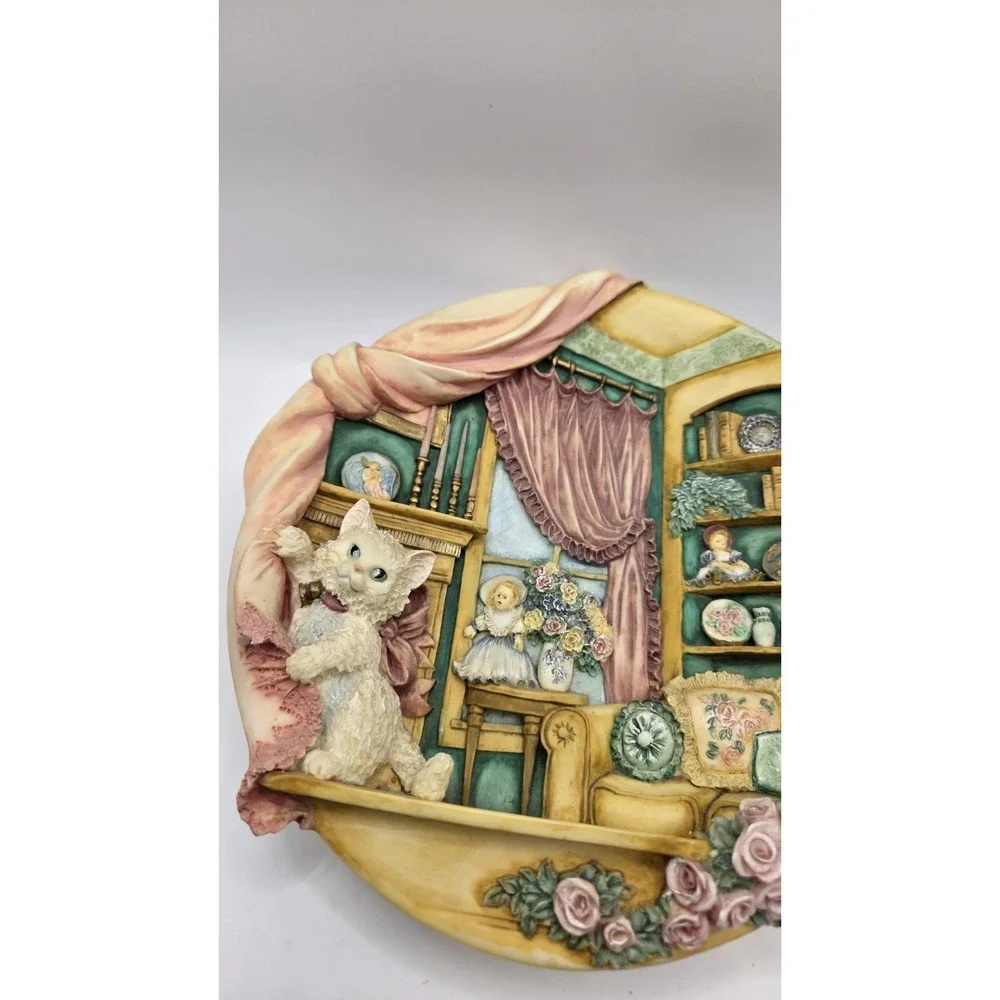 Bradford Exchange Kitty Corner Merri Roderick 3D Wall Plate Purrfectly At Home